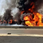 ببینید؛ آتش‌سوزی مهیب دو کامیون پس از تصادف در مصر